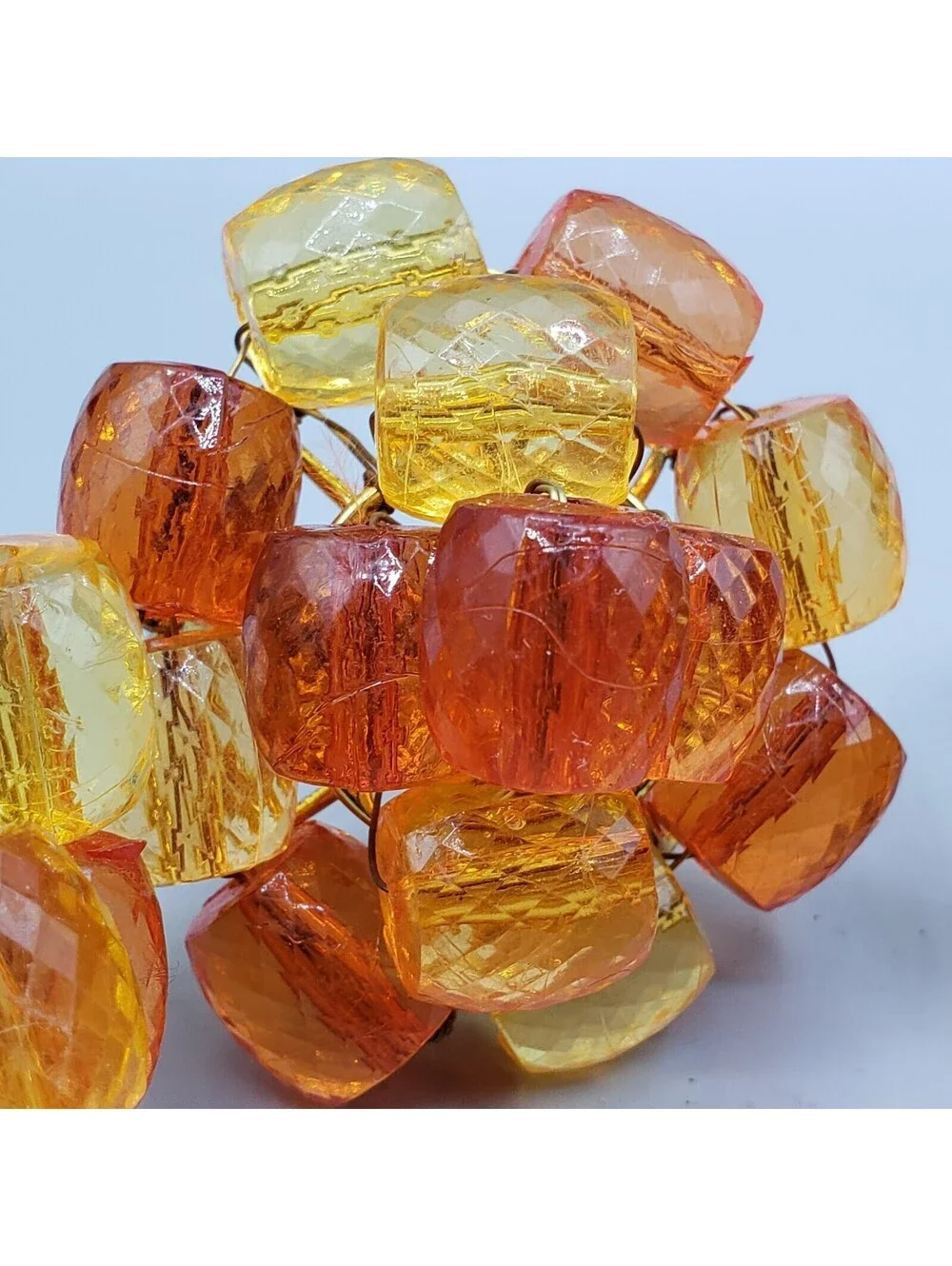 4 Orange Yellow Beaded Napkin Rings Faceted Gold Metal Wire Wrapped Spring